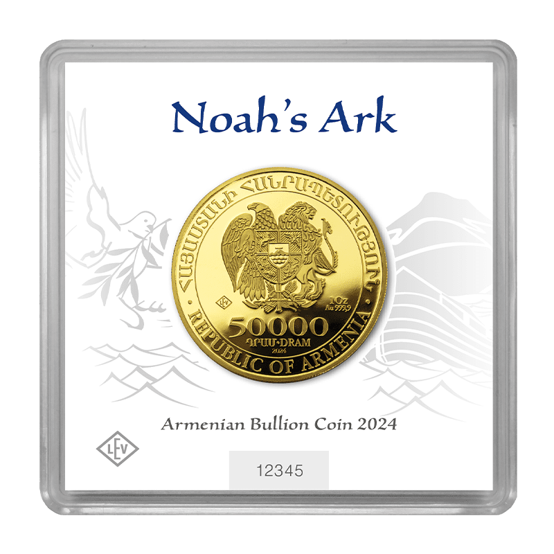 Złota moneta Ormiańska Arka Noego 1 uncja 2024 – awers i rewers Złota Moneta Kraków KupSZTABKI Armenia 2024 - Noah's Ark Au999.9 1oz