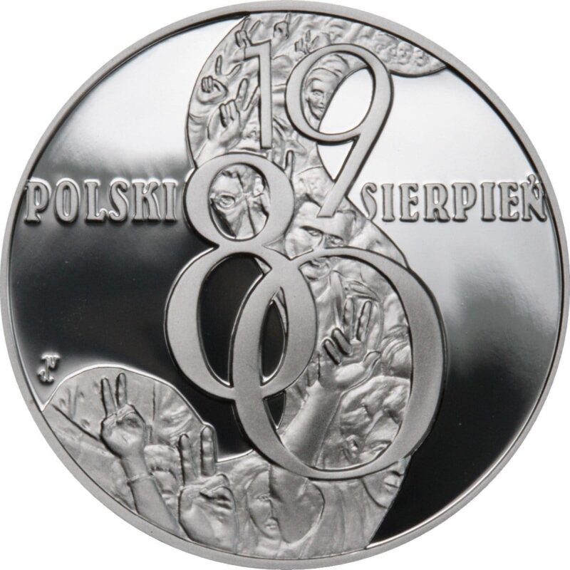 Srebrna moneta 10 zł Polski Sierpień 1980 Solidarność KupSZTABKI.pl Kraków Starowiślna