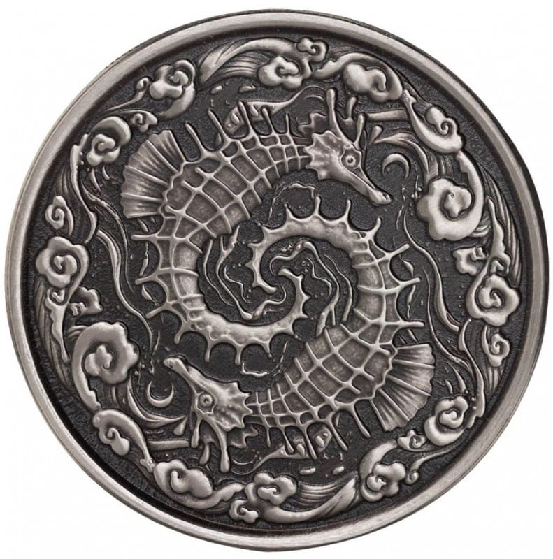 Srebrna moneta Seahorse 2024 – Samoa – 1 oz Ag 999 – koniki morskie w wykończeniu proof like antique Mennica Kraków KupSZTABKI Srebrne monety