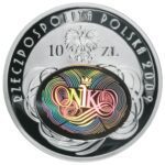 Srebrna moneta 90. Rocznica Utworzenia Najwyższej Izby Kontroli 10 zł 2009 – awers i rewers, moneta kolekcjonerska NBP Srebrna Moneta Inwestycyjna z kolorowym hologramem NIK i napisem "Rzeczpospolita Polska 2009".