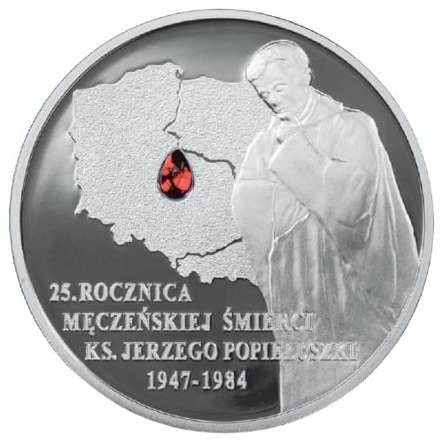 Srebrna-moneta-10zł-2009-25-Rocznica-Śmierci-ks-Jerzego-Popiełuszki-KupSZTABKI_pl Srebrna moneta kolekcjonerska 25 rocznica męczeńska śmierci ks. Jerzego popiełuszki wizerunek księdza mapa polski wisła kropla czerwona krwi