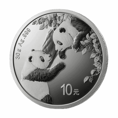 Srebrna moneta Chińska Panda 2023 – rewers z dwoma pandami w otoczeniu bambusów, awers ze Świątynią Nieba w Pekinie. Chińska Panda 2023 Kraków KupSZTABKI Srebrna moneta Starowiślna