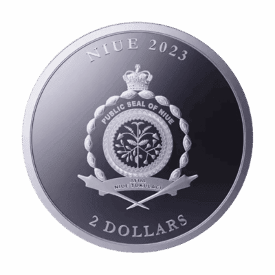 Srebrna moneta Equilibrium 2023 Niue 1 oz Ag 9999 – geometryczny wzór i herb Niue