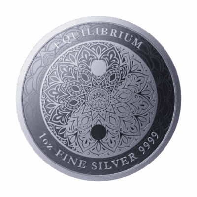 Srebrna moneta Equilibrium 2023 Niue 1 oz Ag 9999 – geometryczny wzór i herb Niue