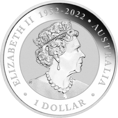 Srebrna moneta Australian Emu 1 oz 2023 – awers z Królową Elżbietą II i rewers z wizerunkiem emu. KupSZTABKI Kraków