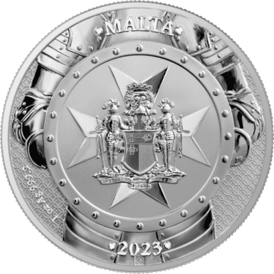 Srebrna moneta Knights of the Past 2023 Malta 1 oz Ag 9999 – rycerze zakonu maltańskiego, blisterpack i certyfikat