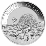 Srebrna moneta Australian Emu 1 oz 2023 – awers z Królową Elżbietą II i rewers z wizerunkiem emu. KupSZTABKI Kraków