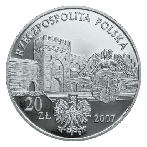 Srebrna moneta Miasto Średniowieczne w Toruniu 20 zł 2007 – awers i rewers, edycja kolekcjonerska NBP Srebrne monety Kraków 20 zł Miasto średniowieczne w toruniu polska 2007 Kraków Starowiślna KupSZTABKI