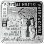 Srebrna moneta Kabaret Starszych Panów 10 zł 2011 – awers i rewers, moneta kolekcjonerska NBP. Srebrne monety Kraków Historia polskiej muzyki rozrywkowej 2011 10zł Kraków Starowiślna KupSZTABKI Rzeczpospolita Polska