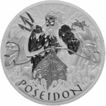 Srebrna moneta Poseidon 2021 – rewers z Posejdonem na rydwanie, awers z portretem królowej Elżbiety II. Srebrne monety Kraków Starowiślna Poseidon 2021 1oz Tuvalu 1