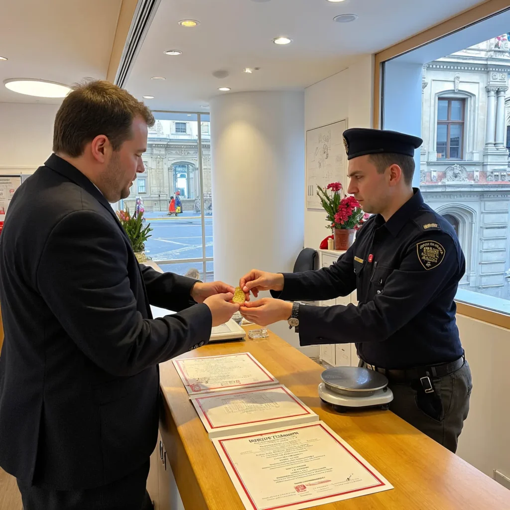 Pracownik punktu skupu złota i srebra w Krakowie