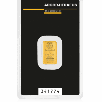 Złota sztabka 2 g Heraeus/Argor-Heraeus Au 999.9 – KupSZTABKI.pl Kraków Starowiślna