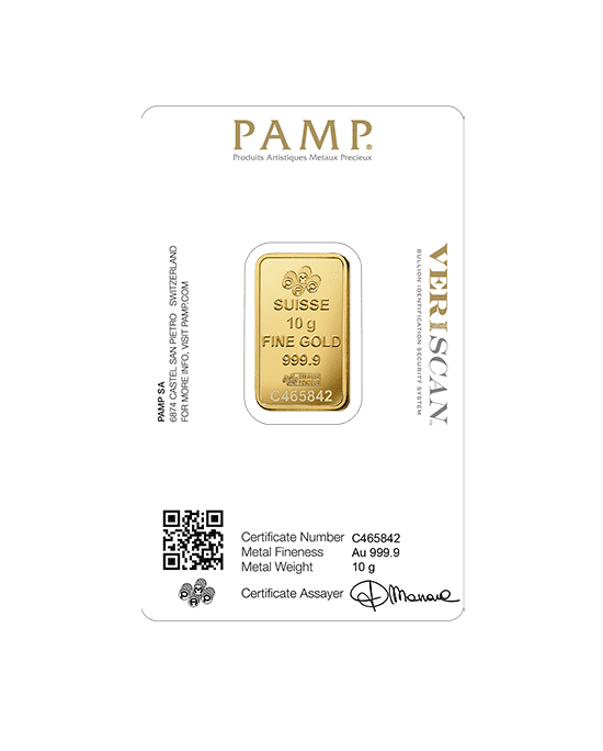 Złota sztabka 10g PAMP Suisse Au 999.9 w Certipacku