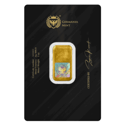 Sztabka złota Germania Mint 1 oz w opakowaniu ochronnym, wysokiej czystości Au 999.9