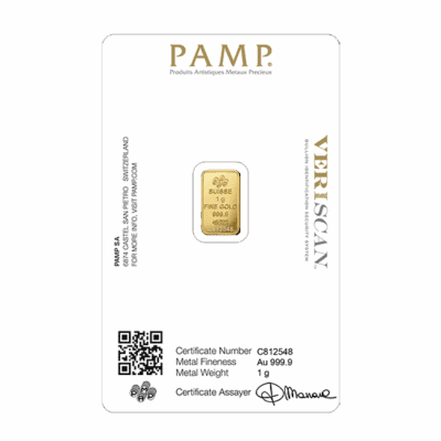 Złota sztabka PAMP 1g Au999.9 w CertiPack - KupSZTABKI.pl Kraków Starowiślna