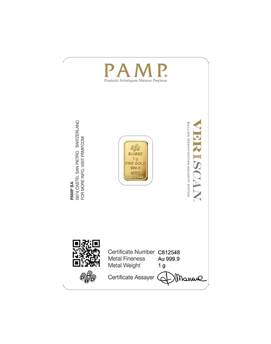 Złota sztabka PAMP 1g Au999.9 w CertiPack - KupSZTABKI.pl Kraków Starowiślna