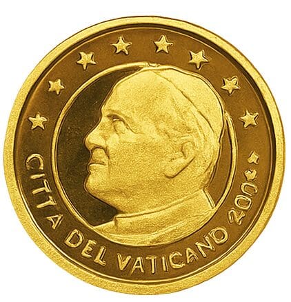 Złota moneta Watykan Papież Jan Paweł II, godło Watykanu, AU 999, 1/25 oz