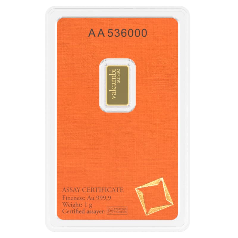Sztabka złota 1 g Valcambi Au 999,9 w certipacku