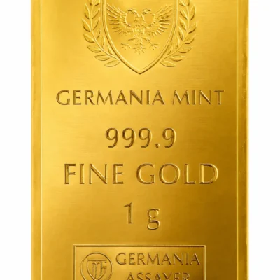 Złota sztabka o wadze 1 g z Mennicy Germania.
