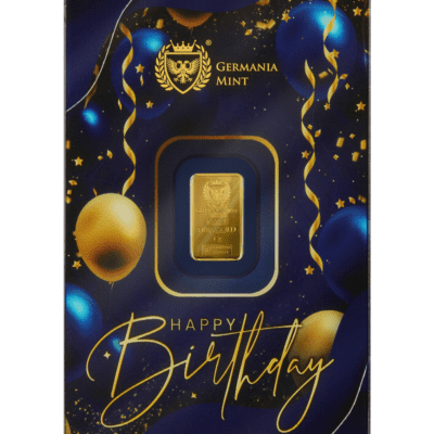 Złota sztabka 1 g Happy Birthday Au 999.9 Germania Mint front opakowania