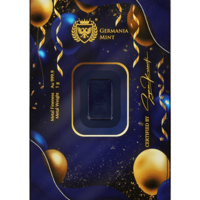 Złota sztabka 1 g Happy Birthday Germania Mint tył Safepacku