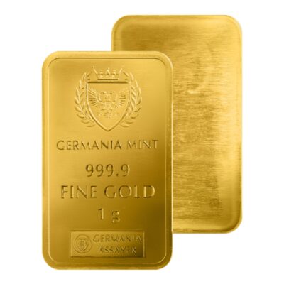 Detale sztabki złota 1 g Germania Mint 999.9 packshot