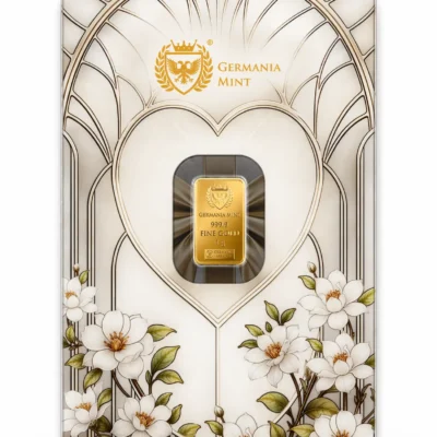 Sztabka złota 1 g Germania Mint Najlepsze Życzenia Au 999.9 w opakowaniu Safepack przód
